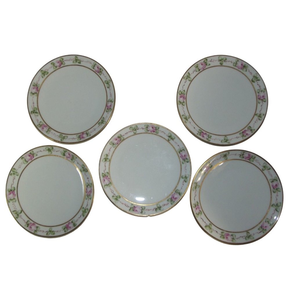 J & C Bavaria Peerless 6" Saucers lot5 1chipped vtg white pink roses green gold
